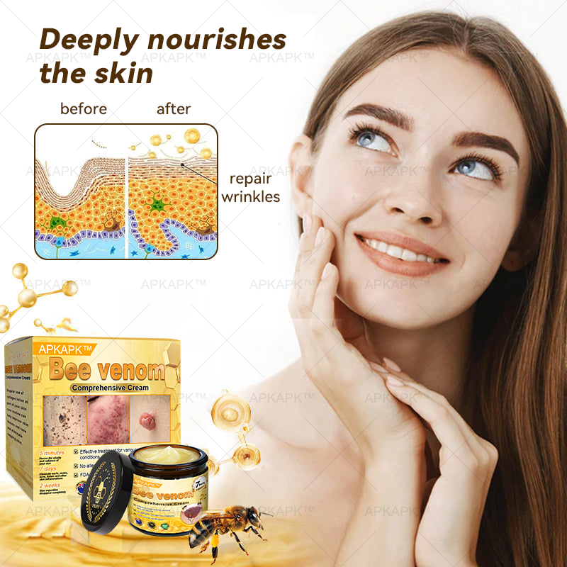 APKAPK⢠Bee Venom Skin Treatment Cream, Anti-aging, Hydrating, Skin Repair, Even Tone, Acne and Dark Spot Treatment, Wart and Mole Removal, Psoriasis Relief