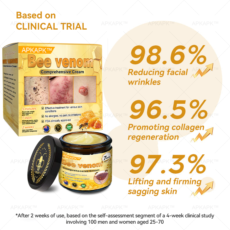 APKAPK⢠Bee Venom Skin Treatment Cream, Anti-aging, Hydrating, Skin Repair, Even Tone, Acne and Dark Spot Treatment, Wart and Mole Removal, Psoriasis Relief